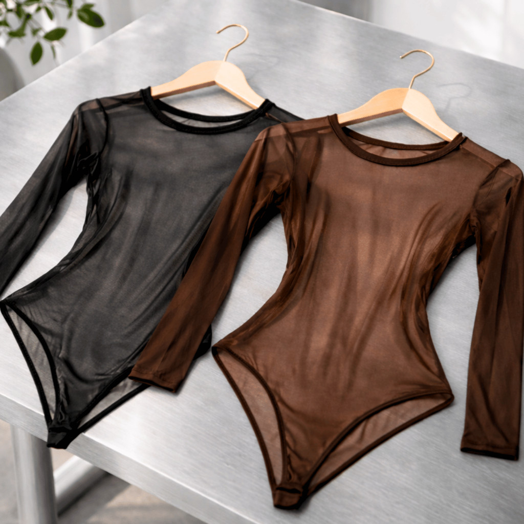 Body Tule Manga Longa Feminino Transparente Elegan