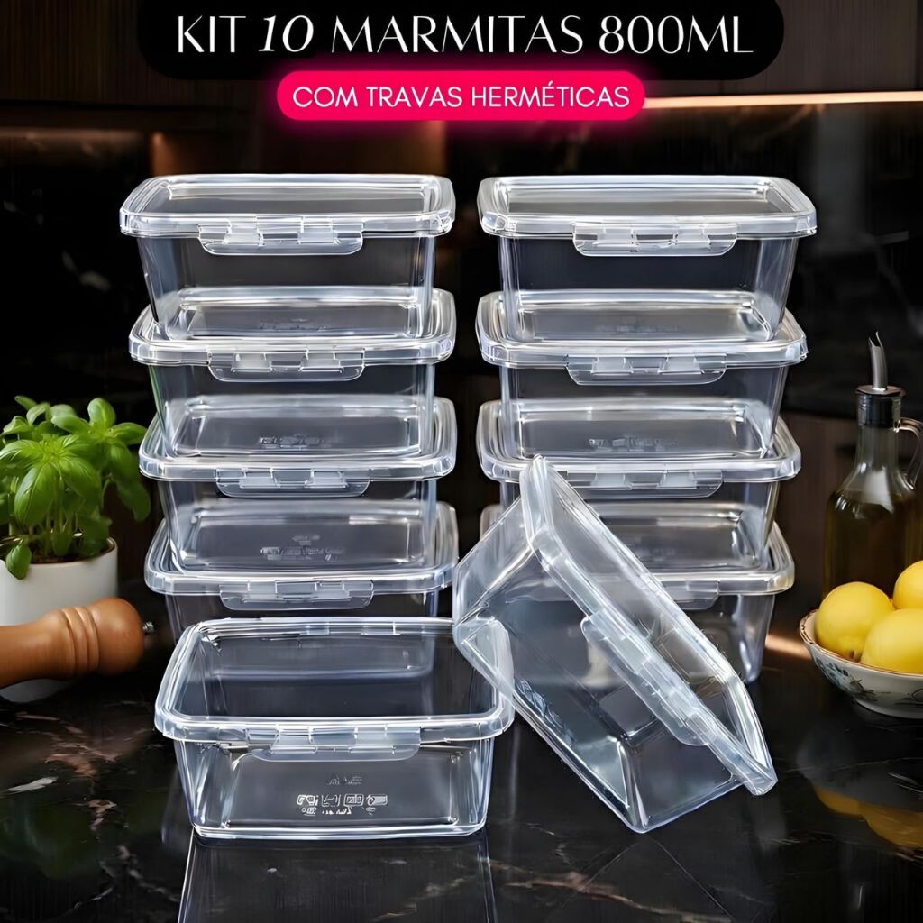 Kit 10 Marmita conjunto Potes 800ml com Travas Lat