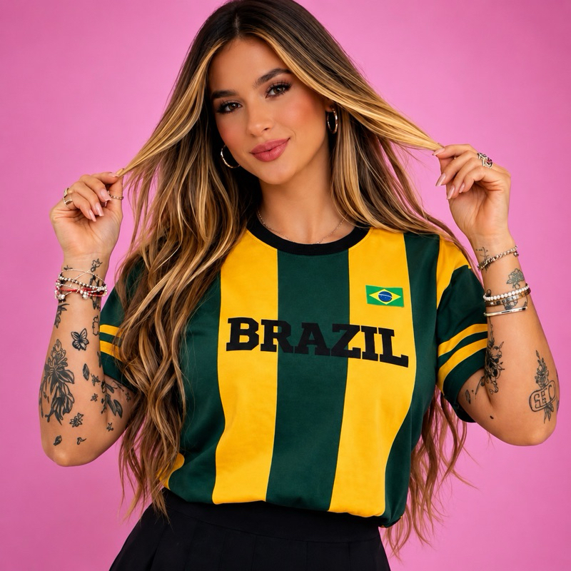 Camisa Brasil Feminina Copa Estilosa Verde e Amare
