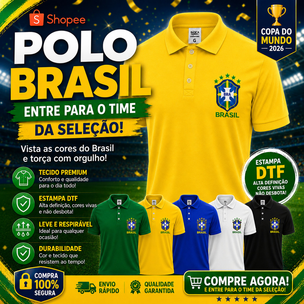 Camisa Polo Brasil Copa do Mundo Tecido Premium