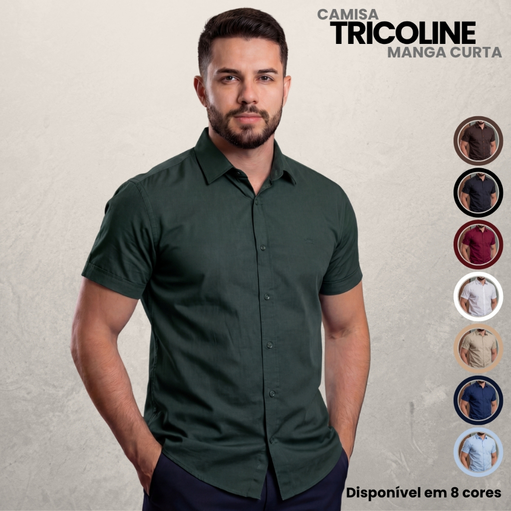 Camisa Social Masculina Básica Manga Curta Casual