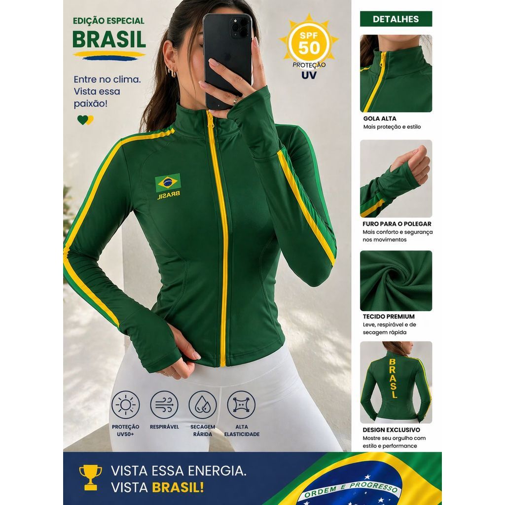 blusa feminina manga longa estampa brasil moda fit