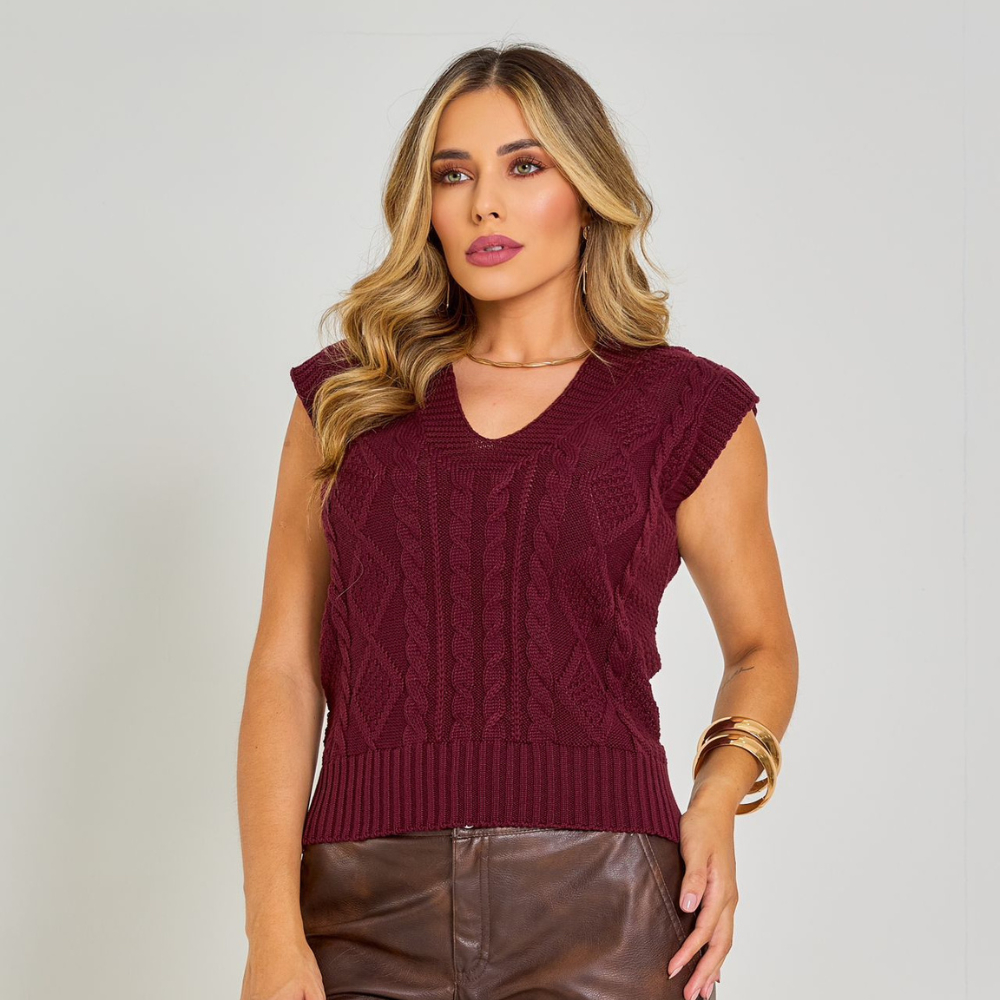 Colete Alfaiataria Feminino de Trico Frio Inverno 