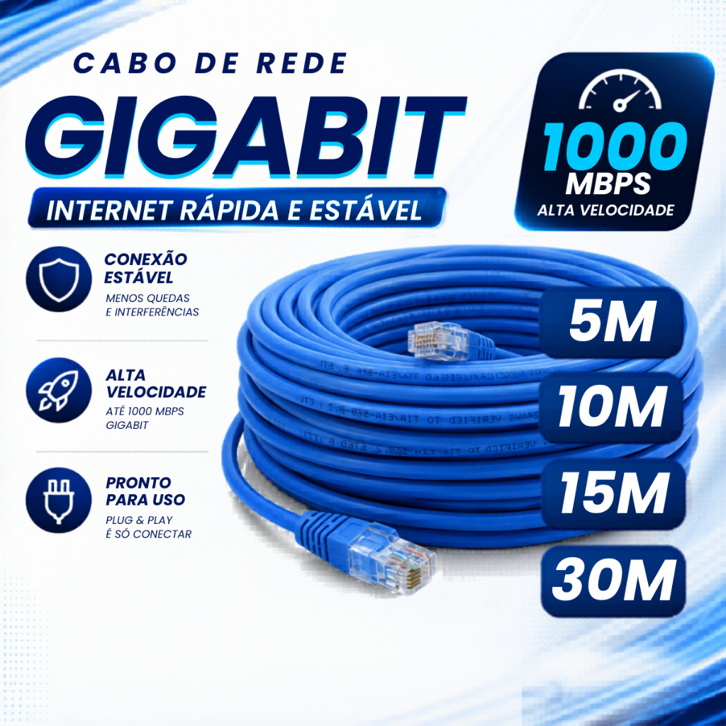 Cabo de Rede Blindado RJ45 Ethernet Gigabit p/ CFT