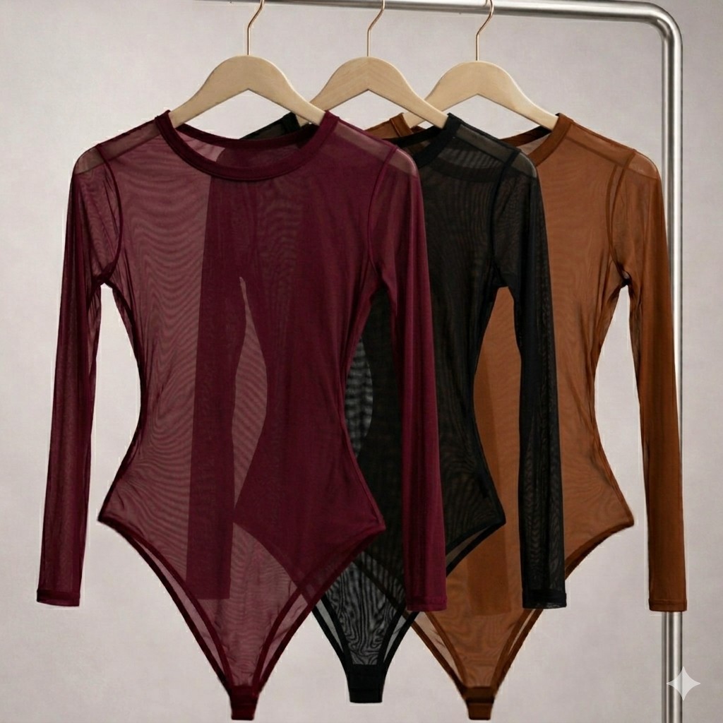 Kit com 2 peças Body Tule Feminino Manga Longa Go