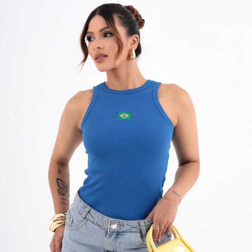 Regata Ribana Brasil Bordada BabyLook Feminina Cop