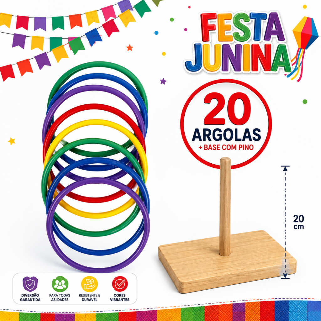 Jogo brincadeira de 20 argolas com base e pino Fes