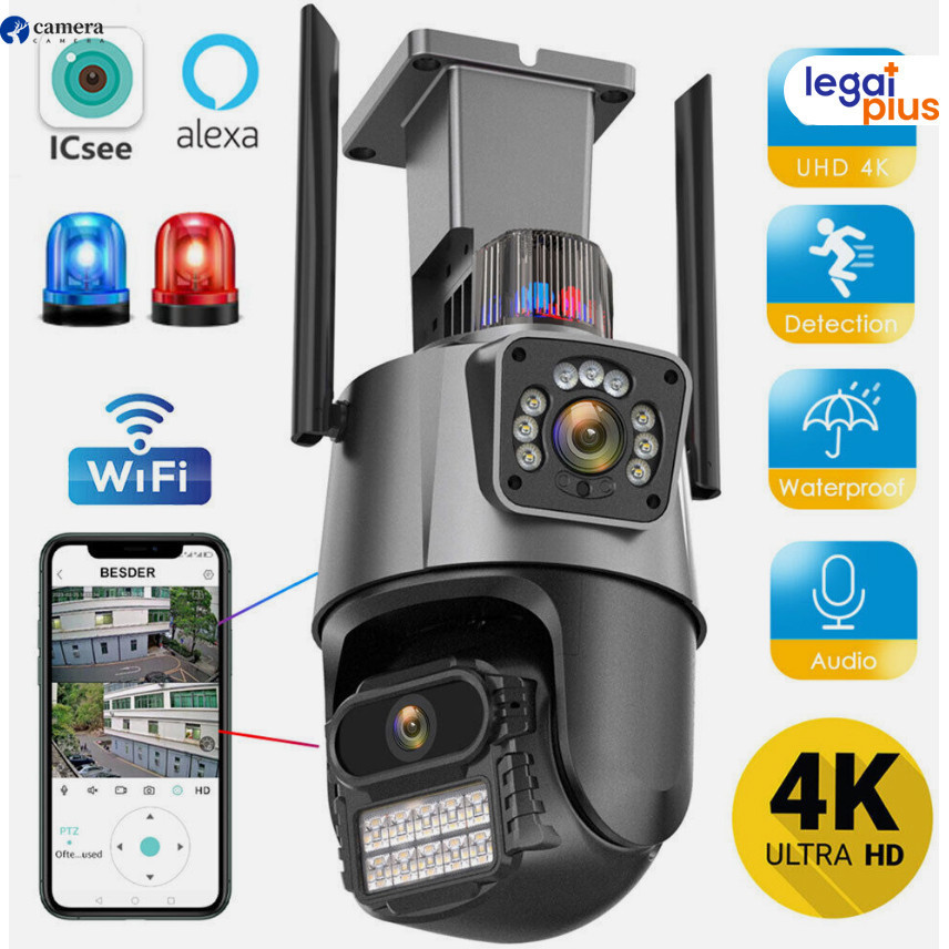 Camera Segurança Externa Lente Dupla 4k 6mp Siren
