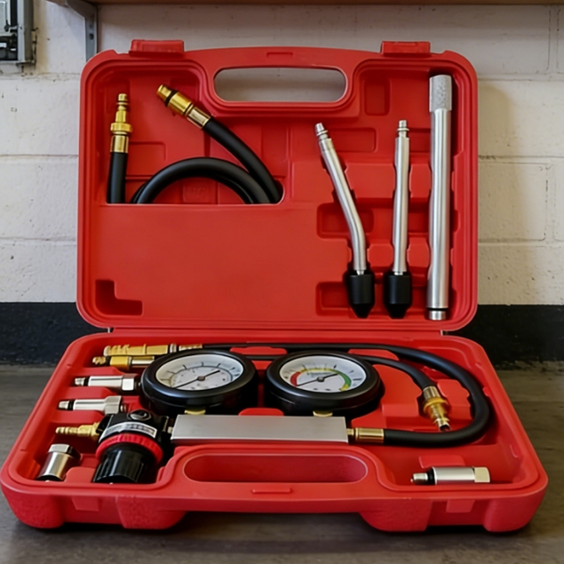 Kit de teste de compressão para motores bicilíndricos; kit de ferramentas para teste de vazamento e