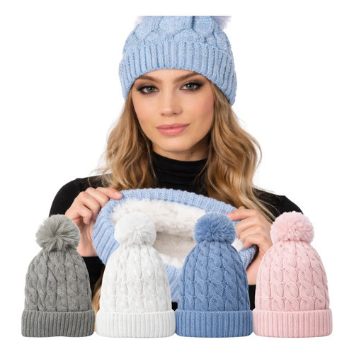 Touca Feminina Inverno Tricô Forrada Térmica Com