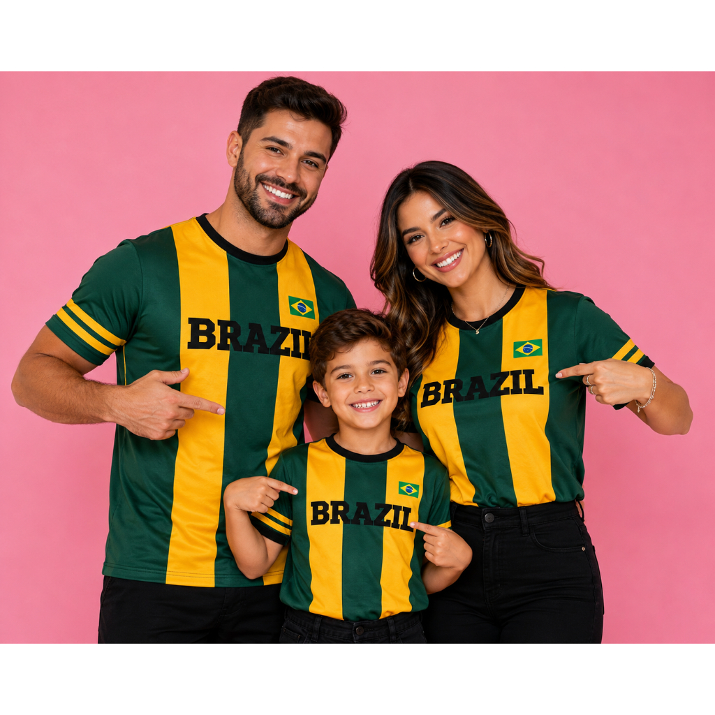 KIT FAMÍLIA 3 PEÇAS CAMISETA BRASIL PREMIUM