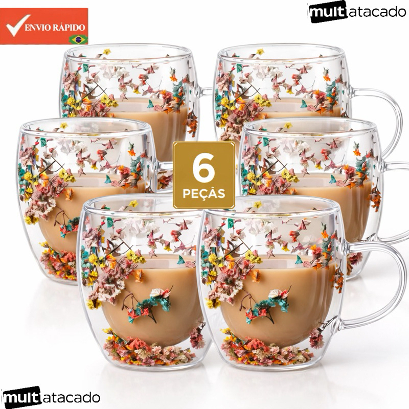 Jogo de Xícaras Chá e Café 250 ml Itália Âmba