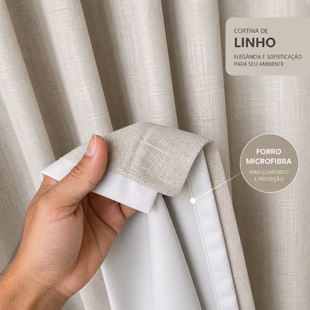 Cortina Sala e Quarto Linho com Forro Microfibra P