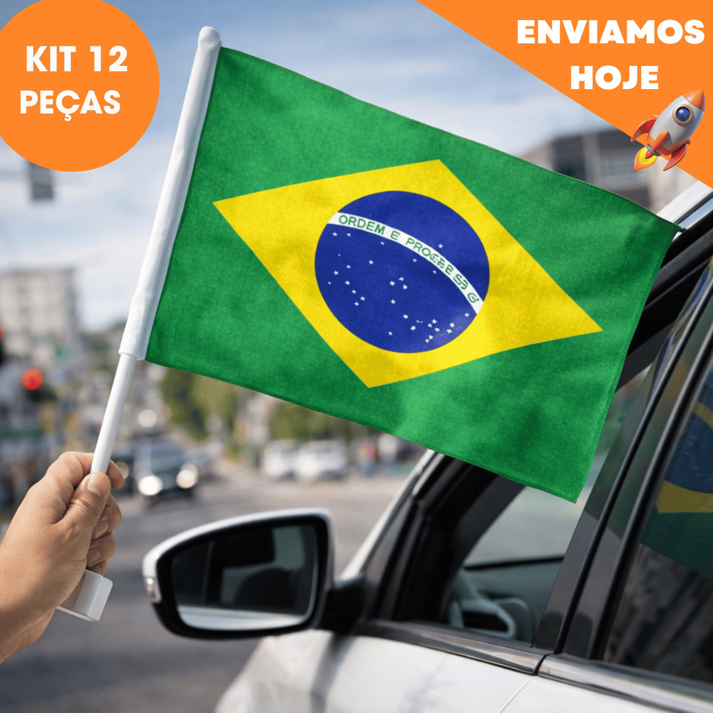 Kit Ate 12 Bandeiras Brasil Carro Mostra Patriotis