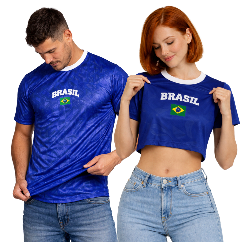 Kit Camiseta Masculina do Brasil e Crooped Baby Lo