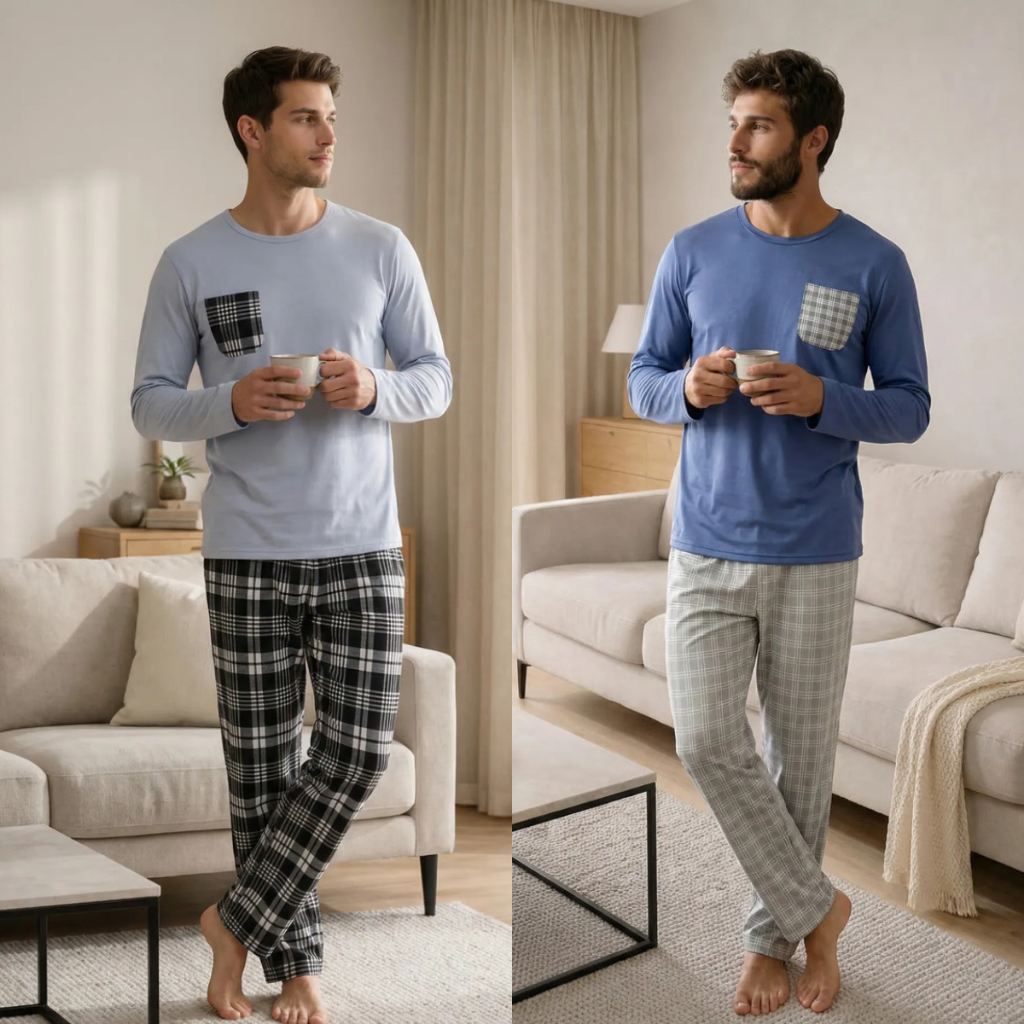 Kit 2 Pijamas Masculino Xadrez de Frio Inverno Man