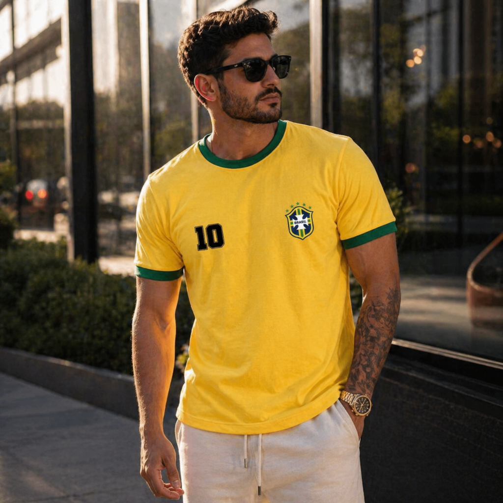 Camiseta Brasil Copa do Mundo Brasão 10 Masculina