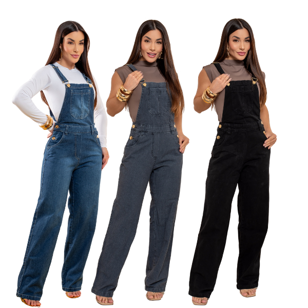 Jardineira Jeans Calça Cintura Alta Macacão Pant