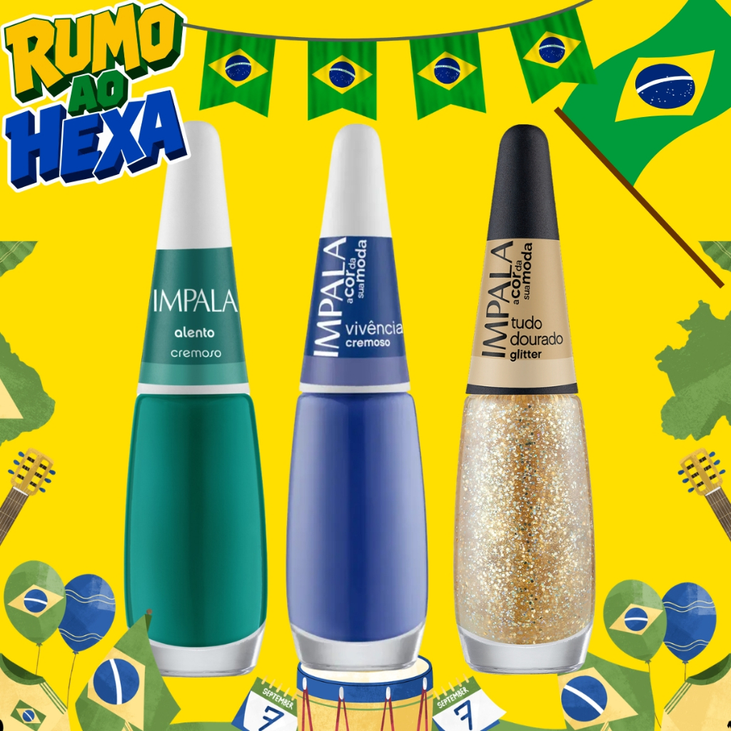 Kit Esmaltes Impala Verde Azul Amarelo Tudo Dourad