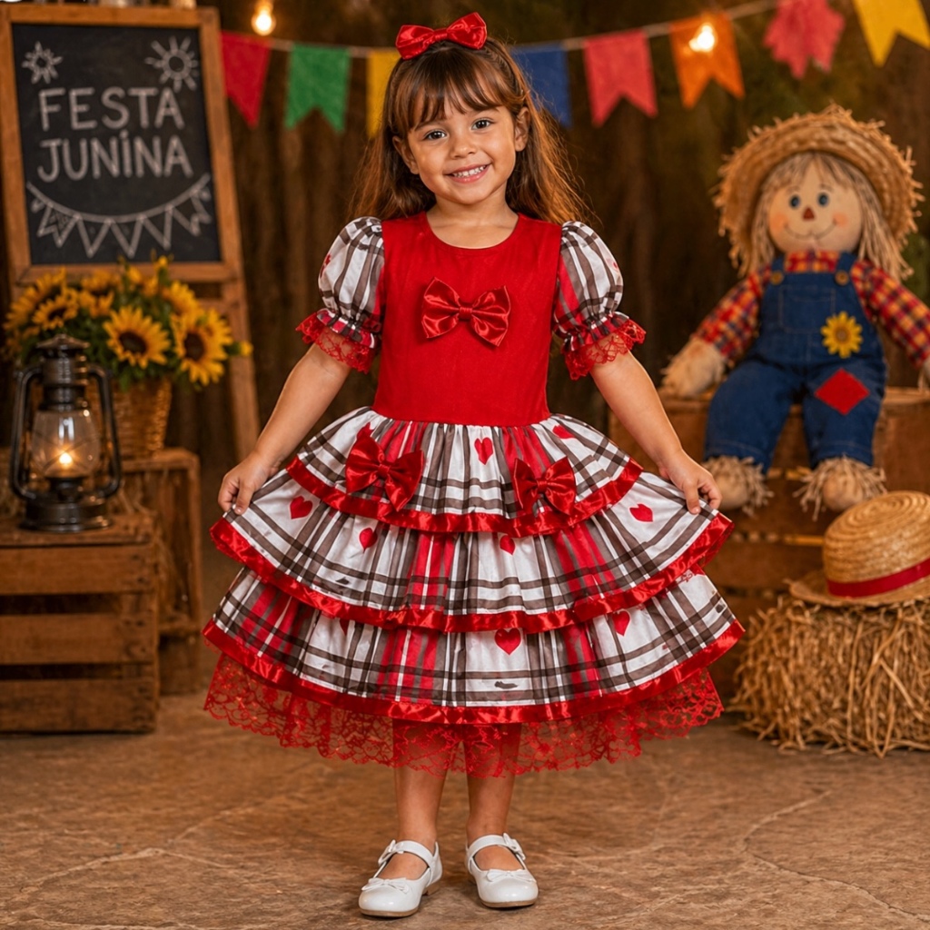 Vestido Junino Infantil Festa Junina Julina Quadri