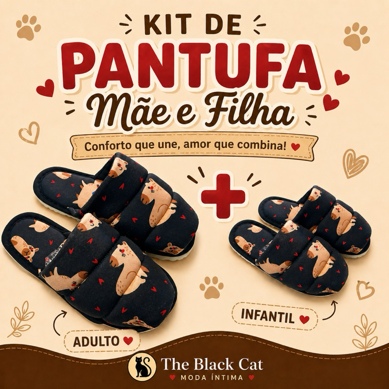 kit de pantufa mãe e filha chinelo de quarto de d