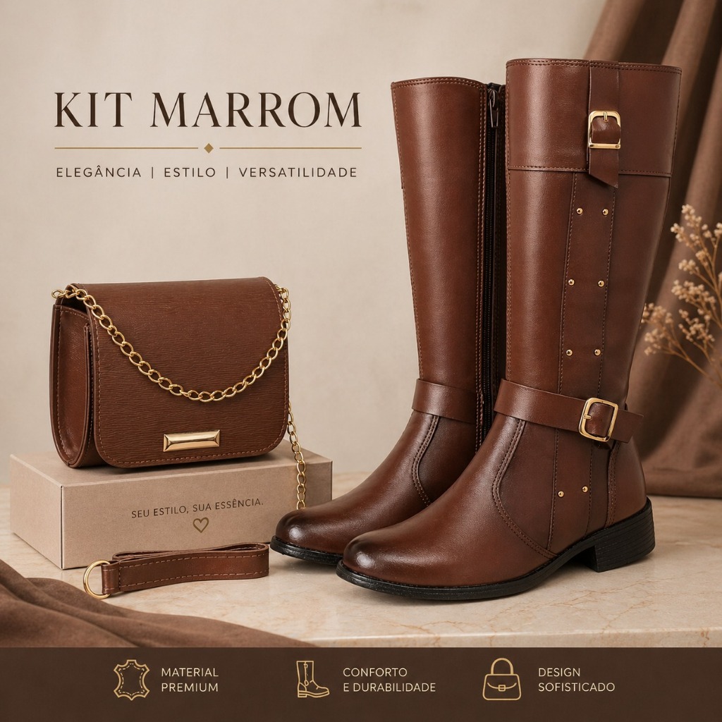KIT Bota Montaria Feminina Confortável com Fivela