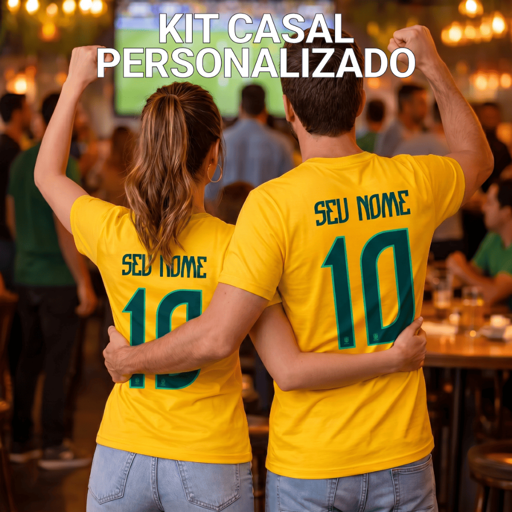 Kit Camiseta Casal Brasil Nome Personalizado 100% 
