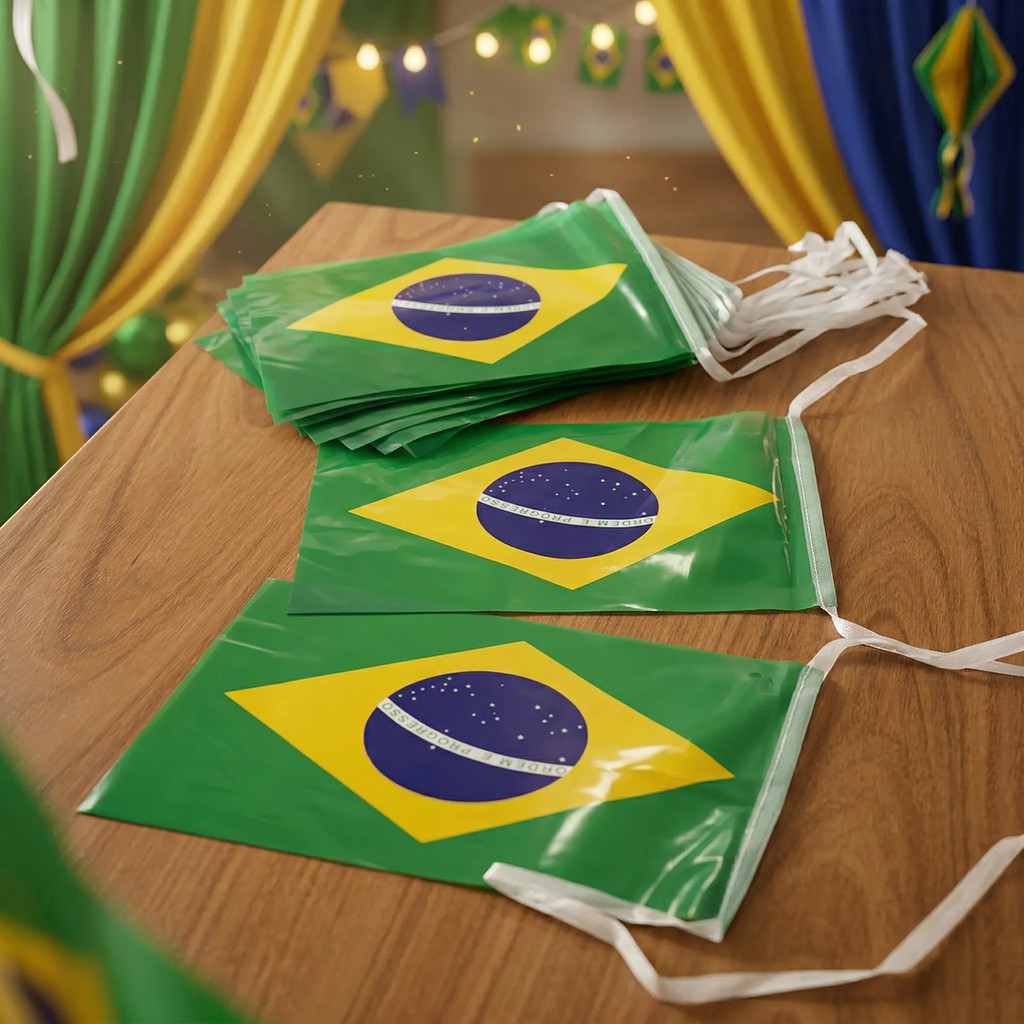 Varal Bandeirinhas Brasil 7m 15 Bandeirolas Copa F