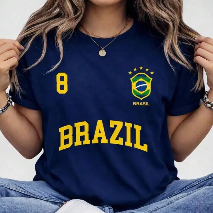 Blusa Feminina Brasil Hexa T-shirt Verão Manga Cu