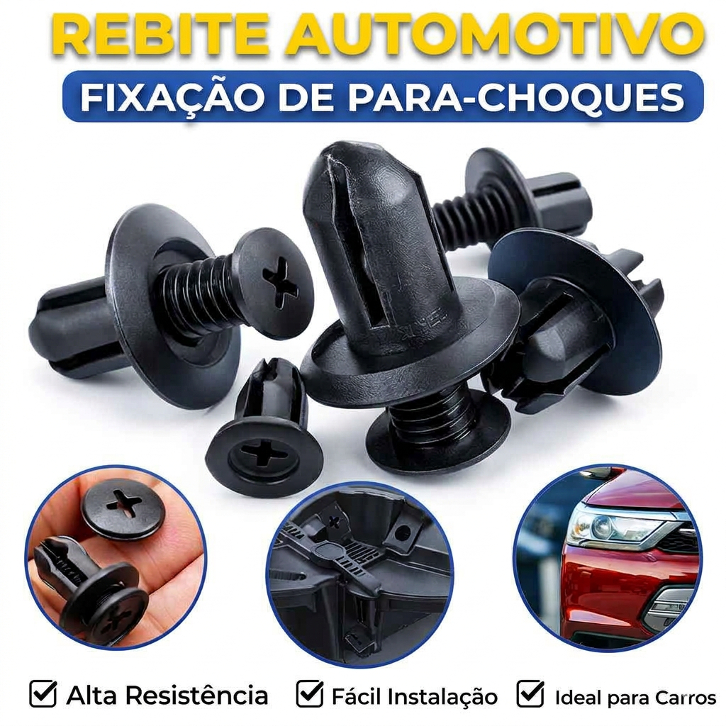 Kit Rebites Plásticos Pretos Universal Pára-Choq
