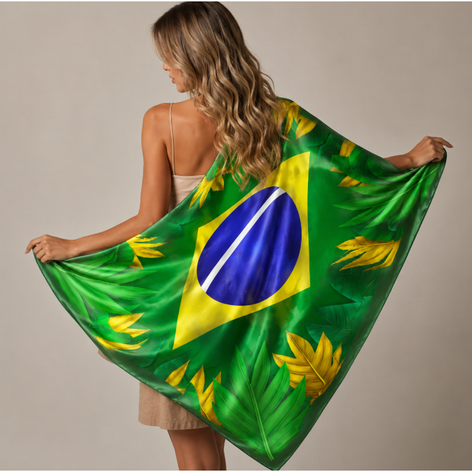 Lenço De Cetim Look Copa Do Mundo Estampa Brasil 