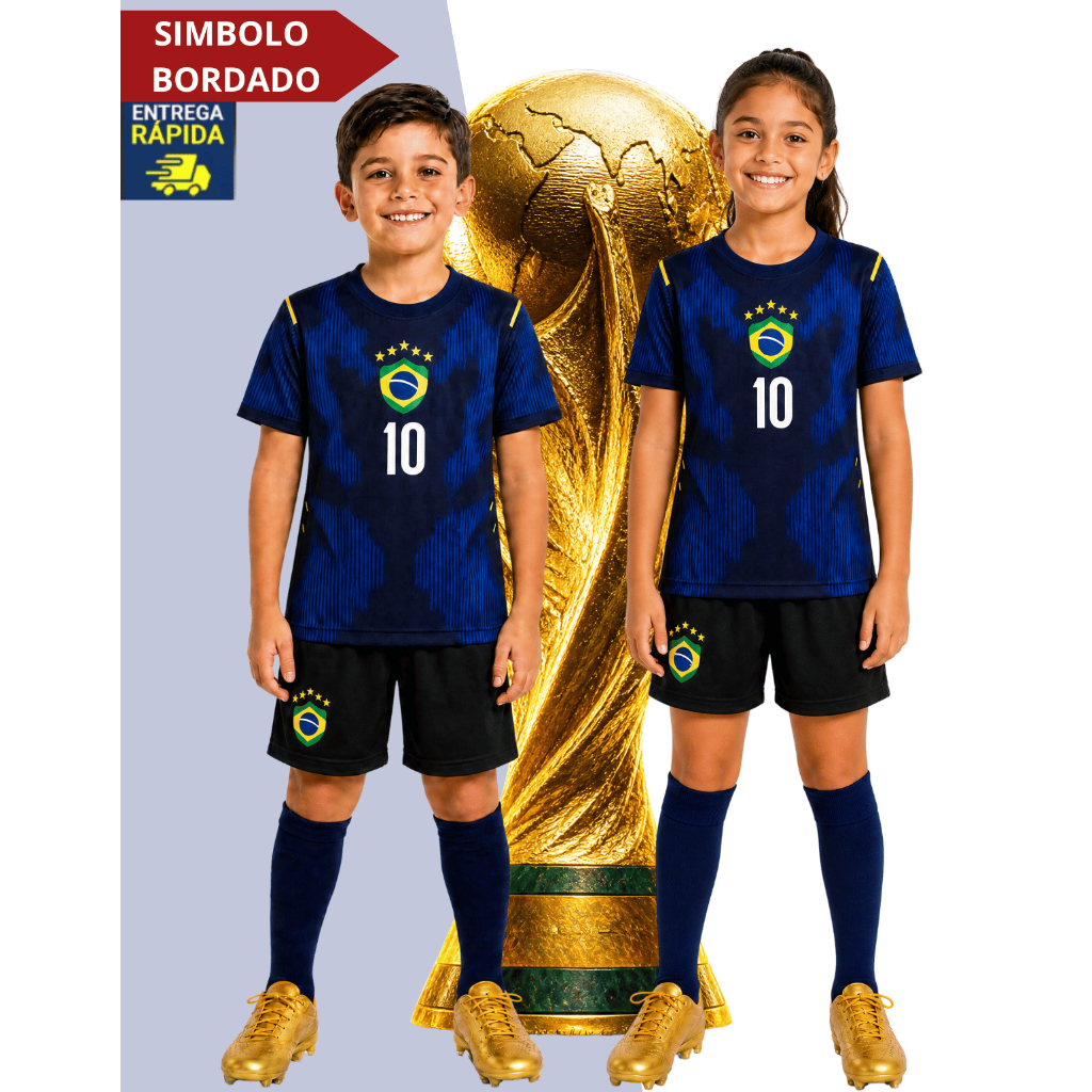 Conjunto Infantil Brasil Copa do Mundo Bordado Mod