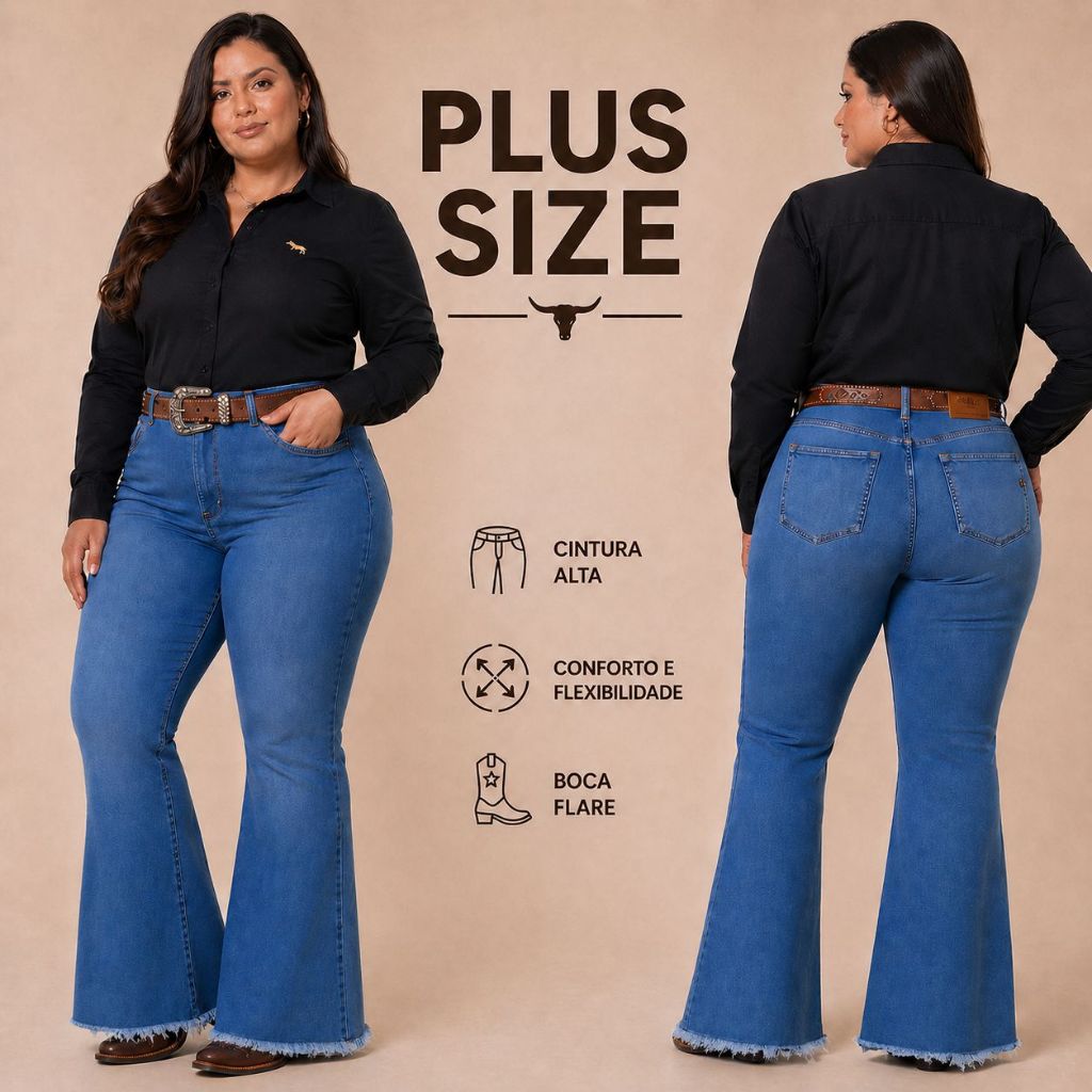 Calça Country Feminina Plus Size Modela o Corpo