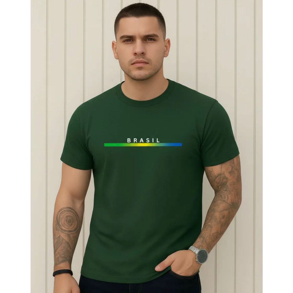 Camiseta Masculina Brasil Minimalista Torcedor Cas