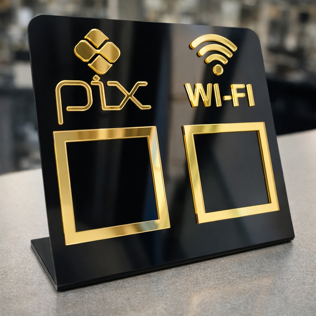 Placa Pix e WiFi com Suporte Acrílico Display QR 
