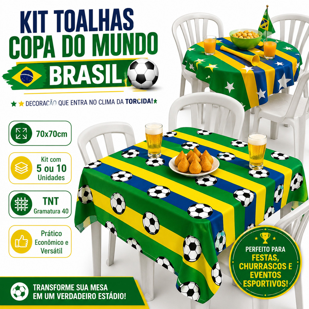 Kit Toalhas de mesa Copa do Mundo Decoração Bras