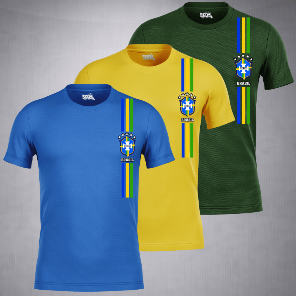 Kit 3 Camisetas Masculina DryFit Estampa Brasil To