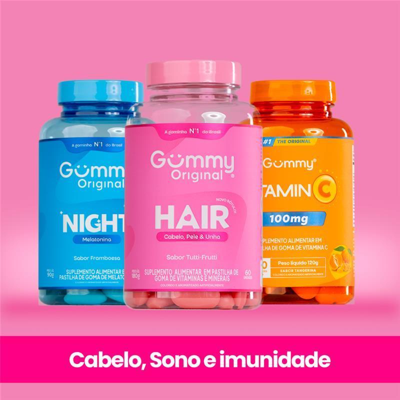 Kit Gummy Night + Hair + Vitamina C 3 Frascos Mela