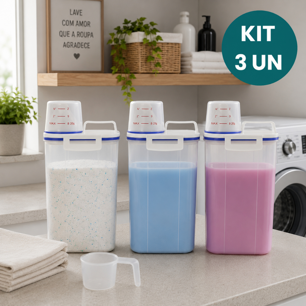 Kit 3 Potes Herméticos 2L Para Lavanderia Com Ved
