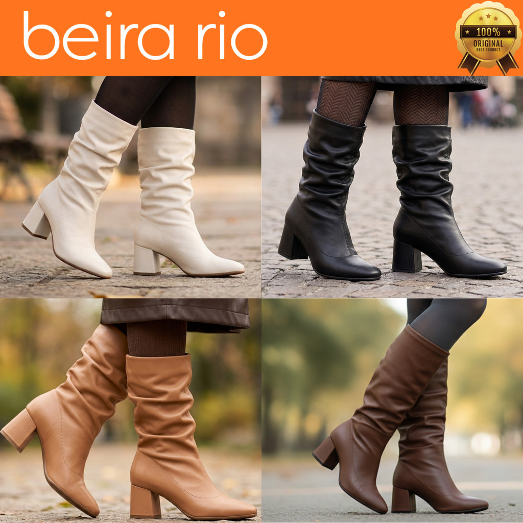 Bota Feminina Beira Rio Cano Médio Slouchy Salto 
