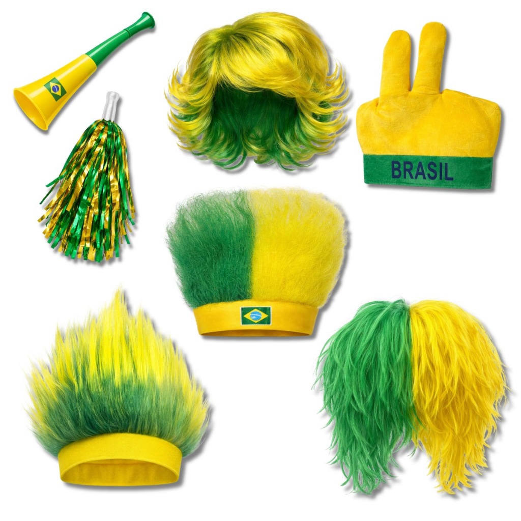 Kit Torcida Brasil Copa Peruca Brasil Chapéu Mão