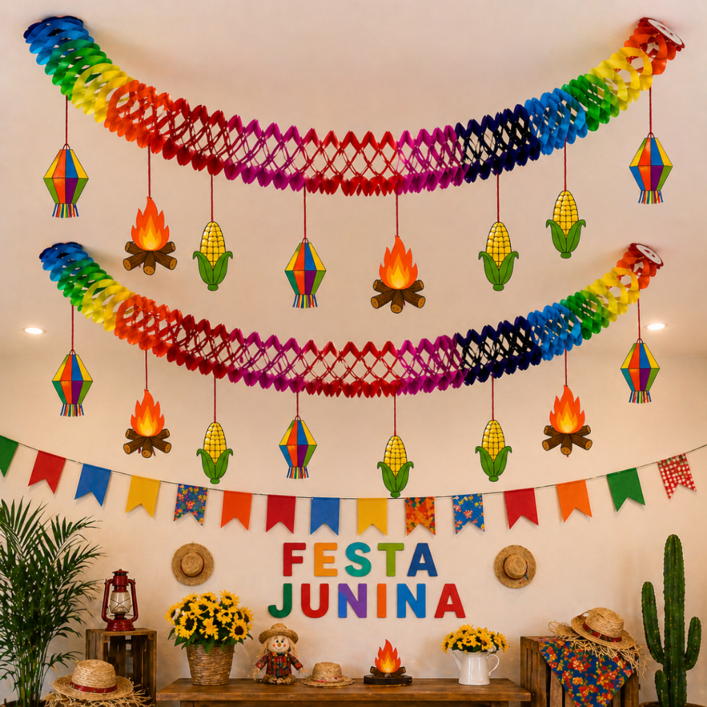 Cordão Colmeia Enfeite de Papel para Festa Junina