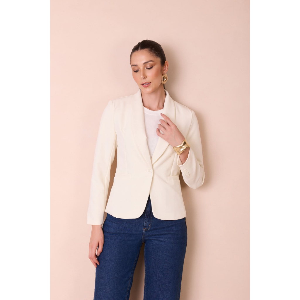 Blazer Alfaiataria Bruna Curto Slim e Plus Size