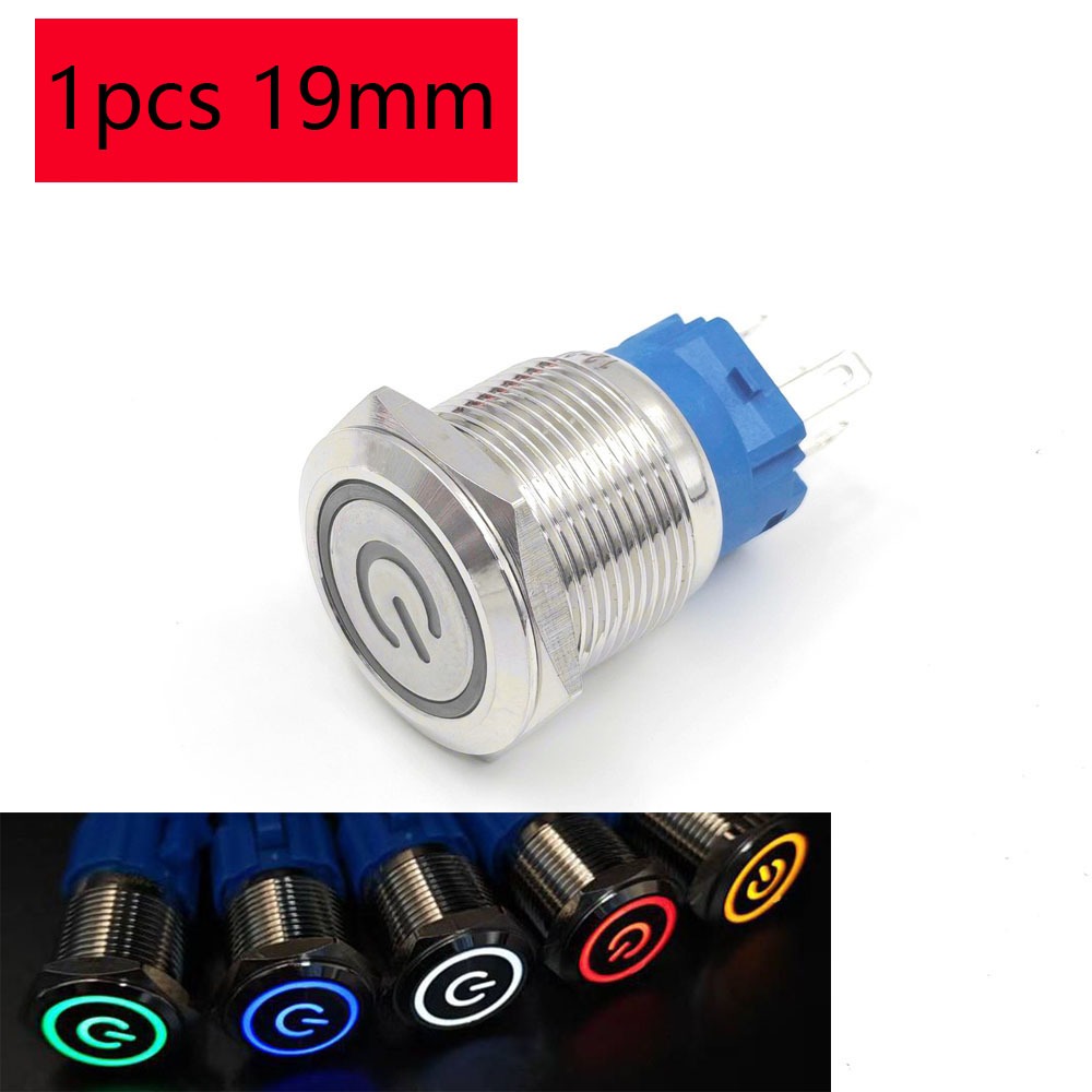 1 Peça 19mm Interruptor De Botão De Metal Com Travamento Automático À Prova Dágua Luz Led Momentânea
