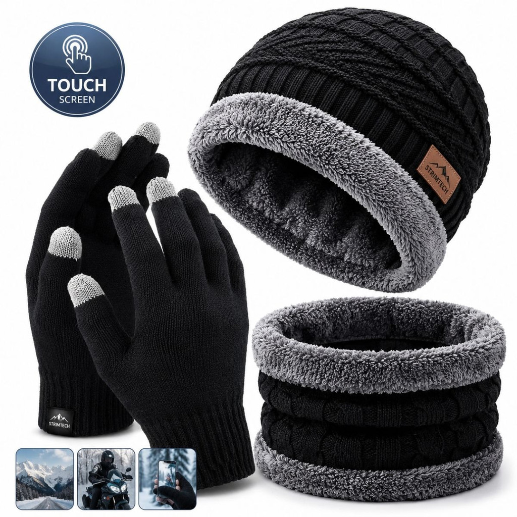Kit Inverno Touca Forrada + Luva Touch Screen + Ca