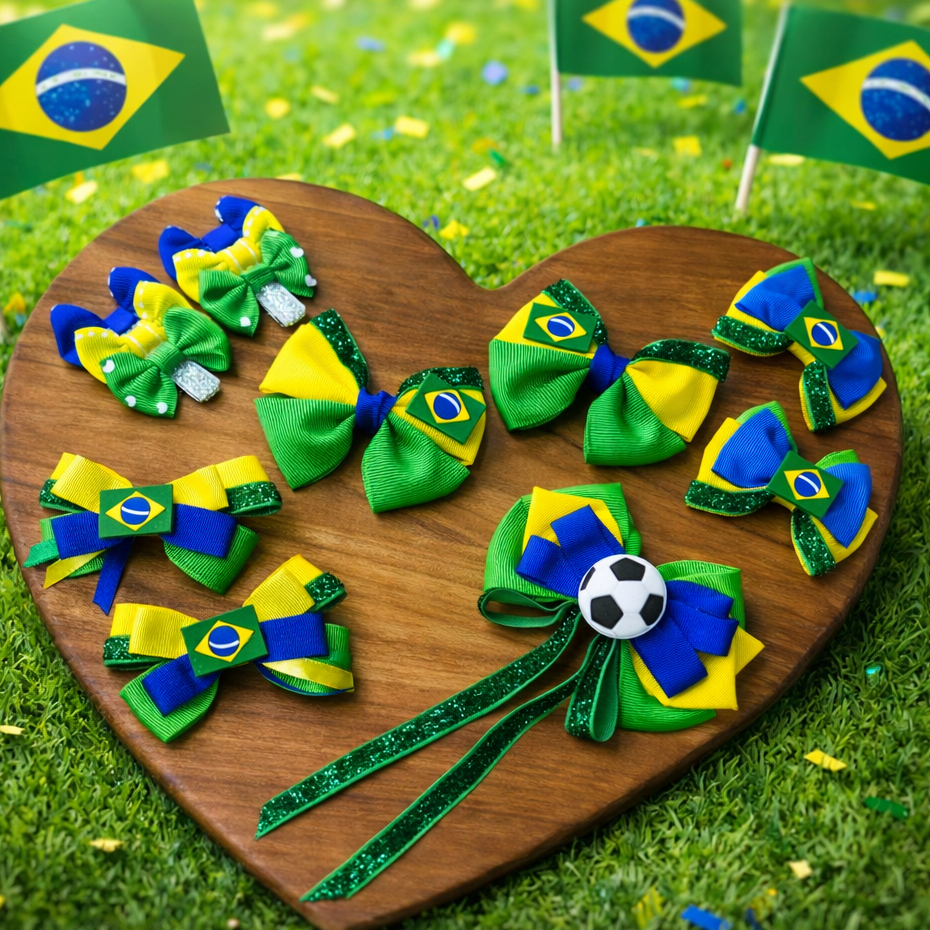 Kit Laços Infantil Brasil Peças Fita Gorgurão P