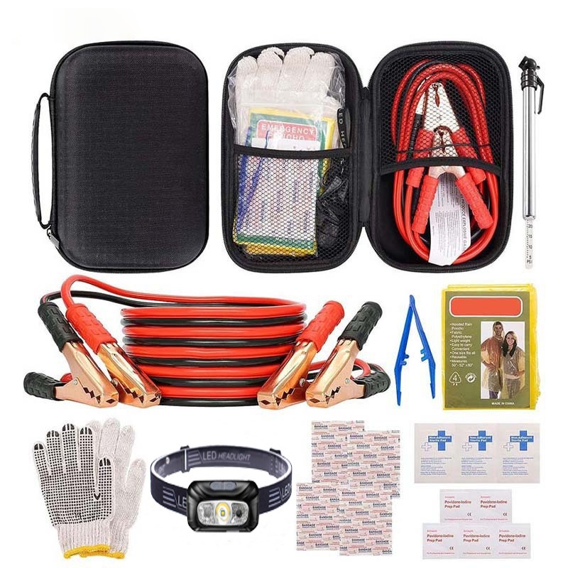 Kit de Emergência para Carro 9 Peças  Cabos de Chupeta, Lanterna, Medidor de Pneu  Segurança Automot