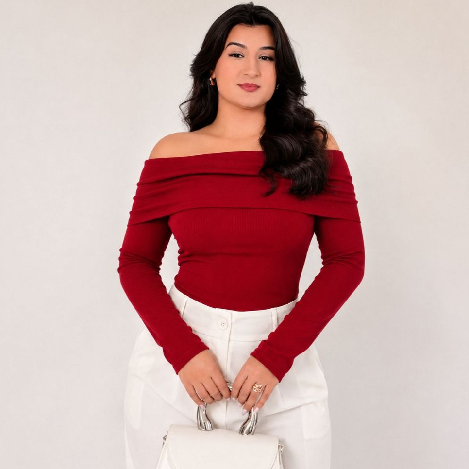 Blusa Feminina Ombro a Ombro Manga Longa Ribana Ca