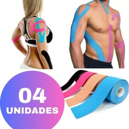 Kit4-1Fita Kinesio Bandagem Elástica 5cmx5m Tape 
