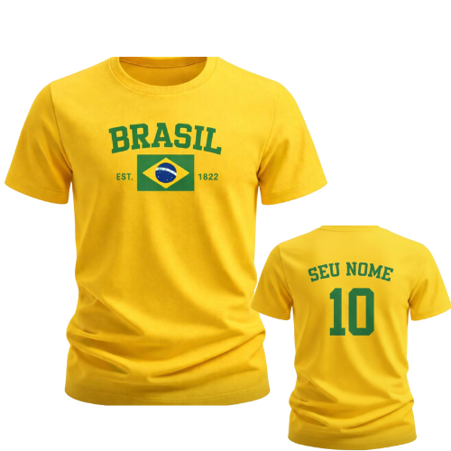 Camiseta Brasil Copa HEXA Blusa Amarelo Algodão P